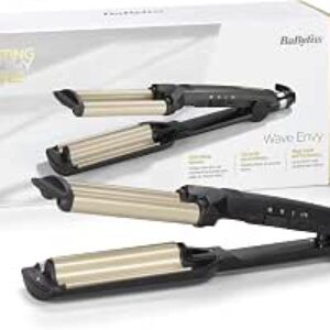 BaByliss Easy Waves – Wave iron for beach waves, ceramic titanium coating, 3 temperature settings, heat-resistant tips, gold & black, C260E
